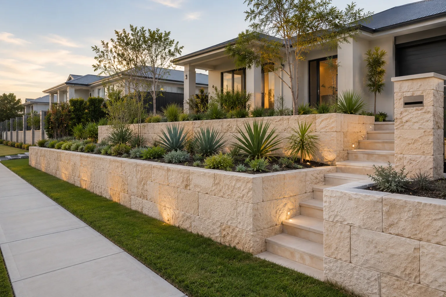 Rock-filled retaining wall construction on an Ingleside acreage block