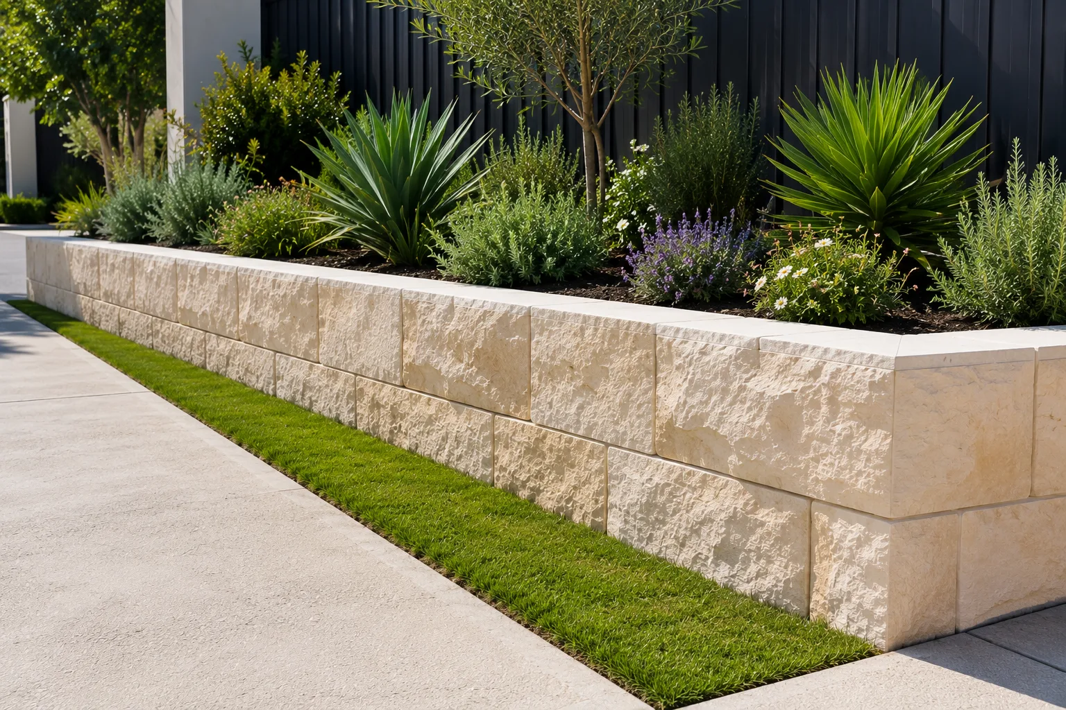 Natural stone retaining wall finish
